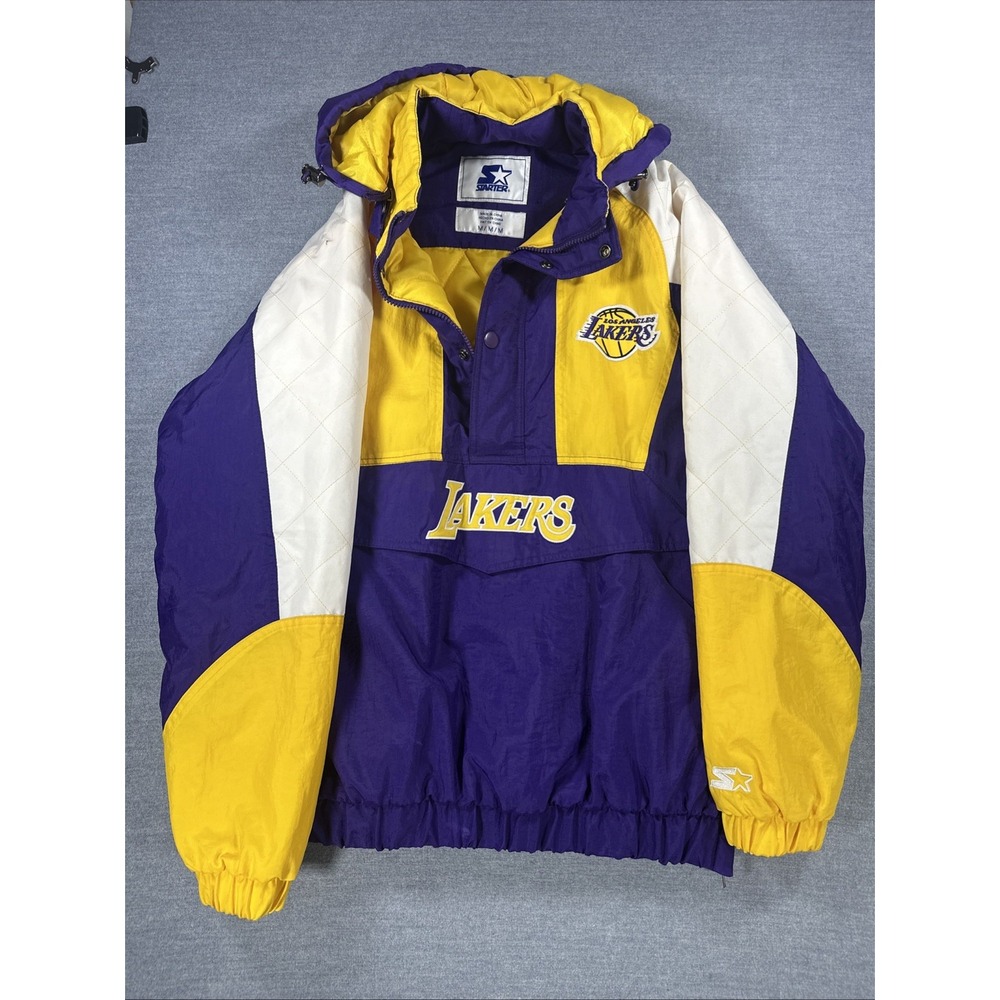 LOS ANGELES LAKERS Starter Hooded Half Zip Pullover Jacket Medium (Call Out)